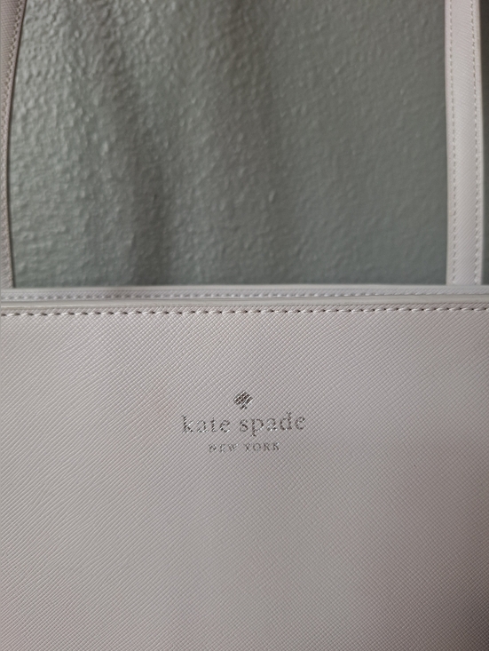 Kate Spade Gray Saffiano Leather Tote Bag Minimalist Work Laptop Bag - Picture 3 of 11